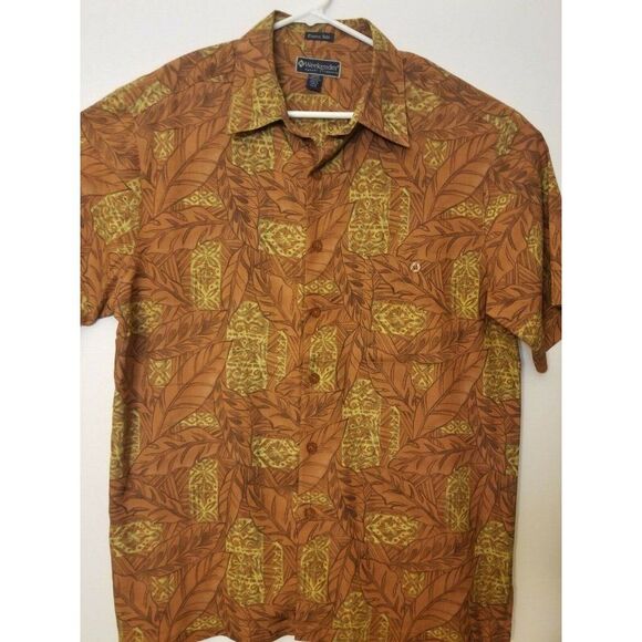 Weekender Mens LARGE Brown Yellow Green Limited Edition Tribal Print SS Shirt - Picture 1 of 2
